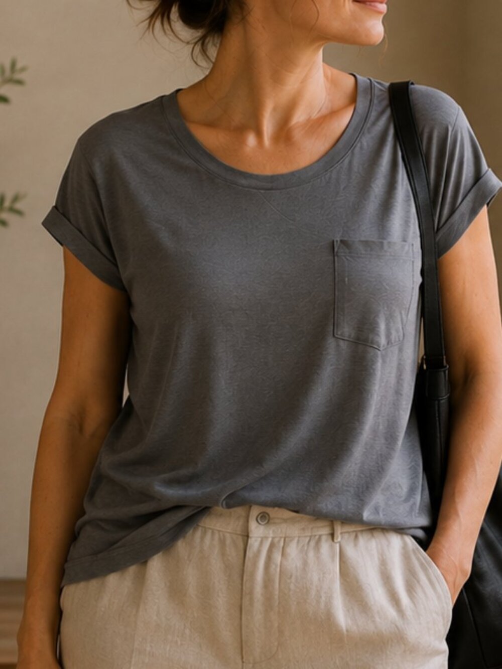 NWT Banana Republic Charcoal Grey Viscose Pocket Tee XL